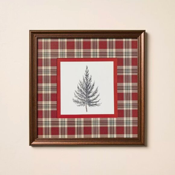 TARGET HEARTH & HAND WITH MAGNOLIA VINTAGE RED PLAID TREE FRAMED WALL ART - Picture 2 of 4